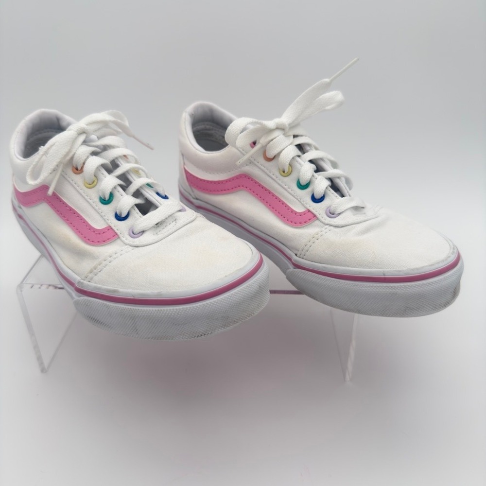 Vans Ward Rainbow Eyelets Kids Sneakers US 2 White Pink